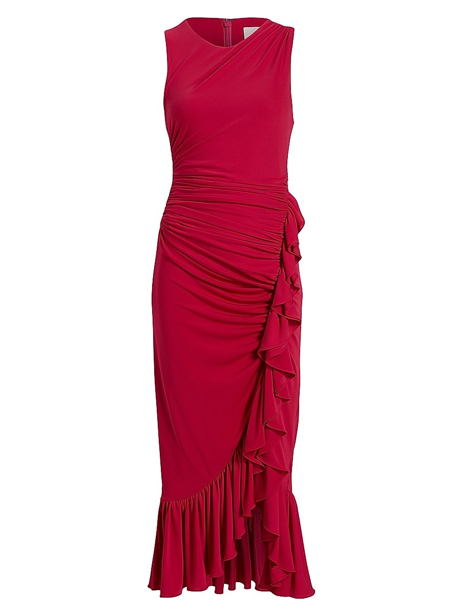 Women's Fatima Ruffled Jersey Midi-Dress - Burgundy Black - Size 6