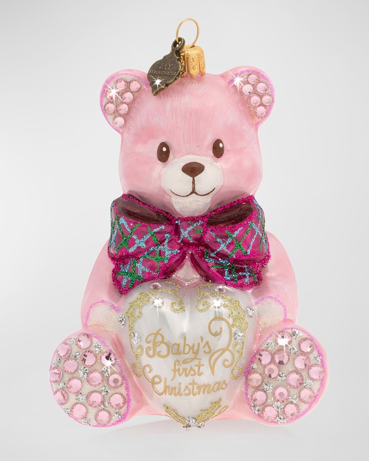Baby & apos;s First Christmas Pink Teddy Glass Christmas Ornament