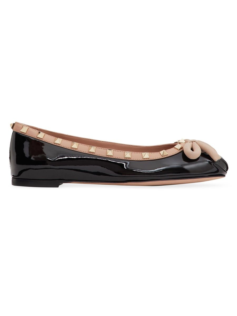 Valentino Women's Rockstud Patent Leather Ballerinas - Black - Size 9
