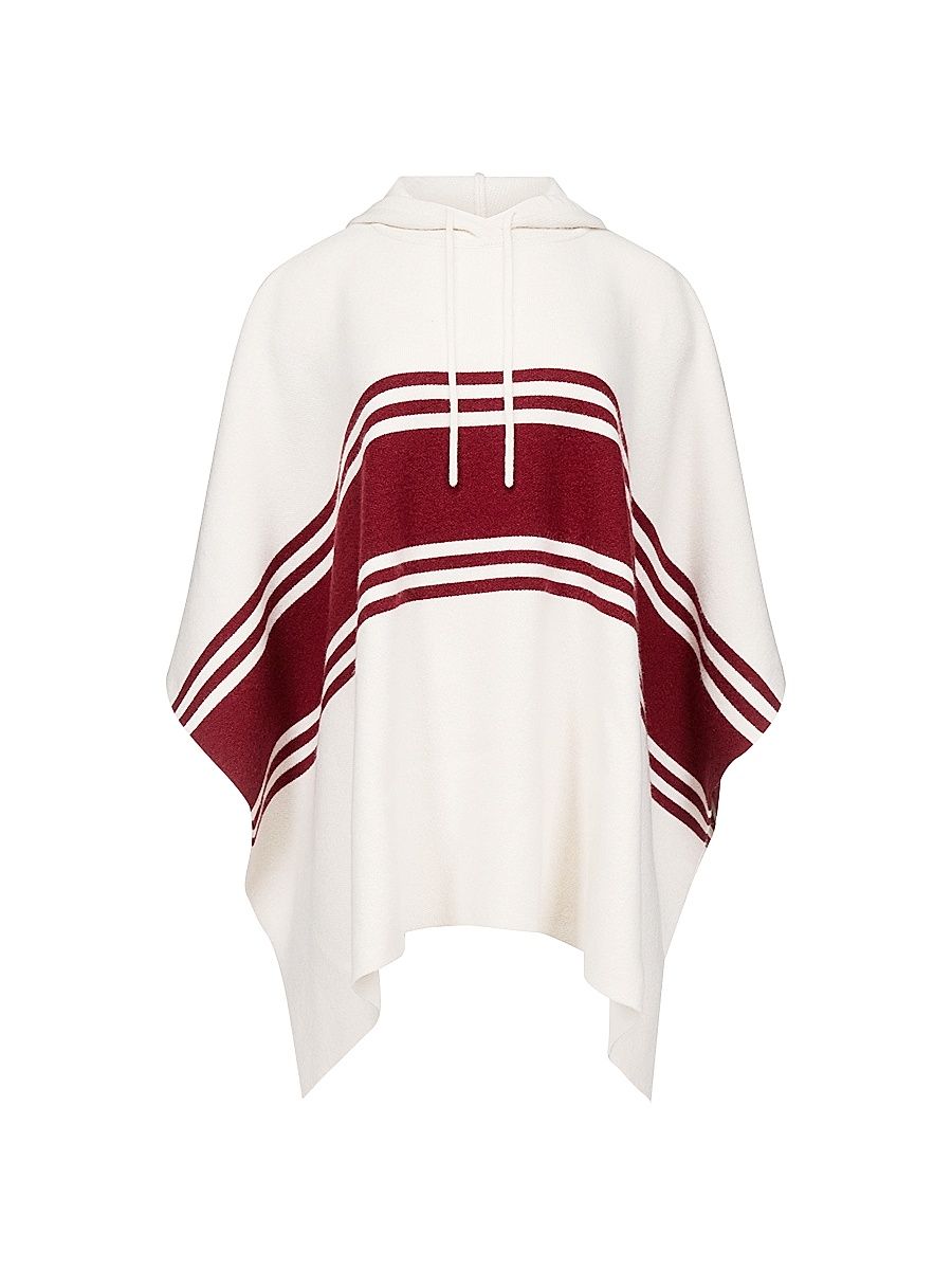 Women's Striped Cashmere Hooded Poncho - Ivory Karanada Red