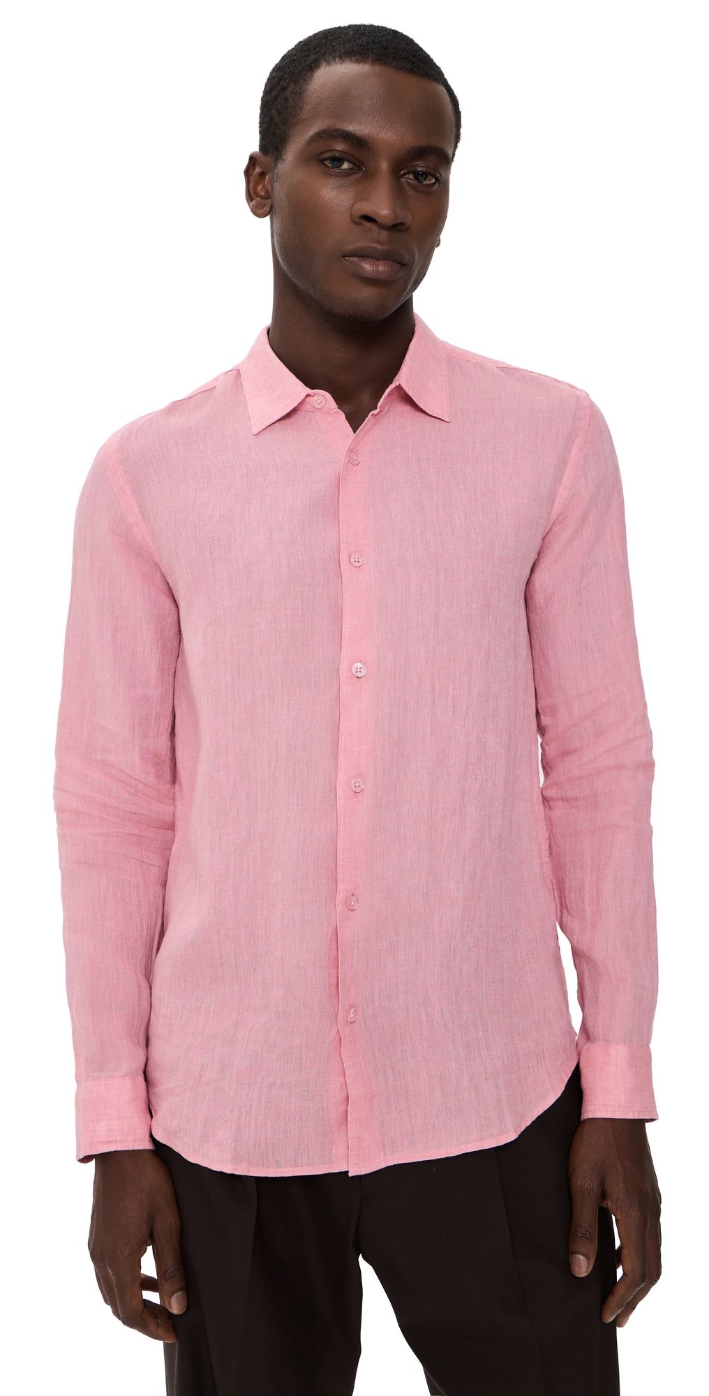 Orlebar Brown Giles Linen Stitched Button Down Shirt Riviera Pink S