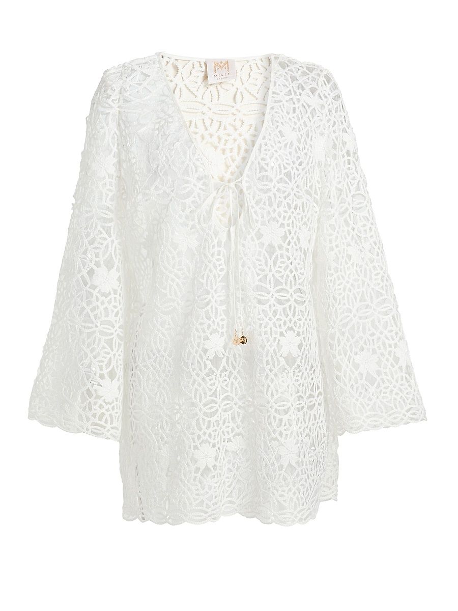 Women's Viara Crochet-Knit Cover-Up Minidress - White - Size Large