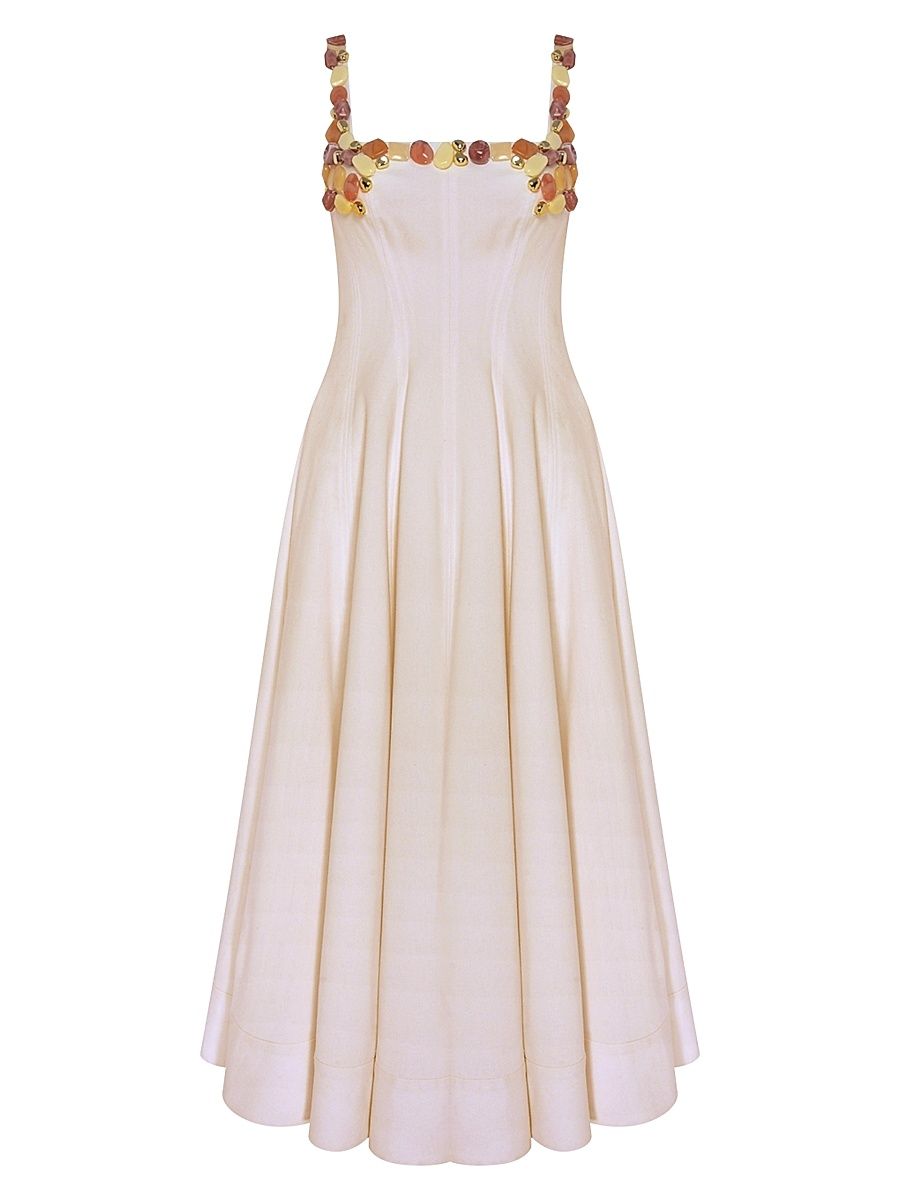 Women's Gabriela Beaded Fit-&-Flare Midi-Dress - White - Size 8
