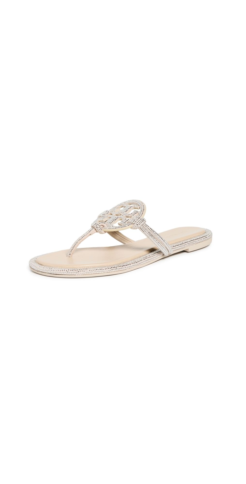 Tory Burch Miller Knotted Pave Sandals Stone Gray 7