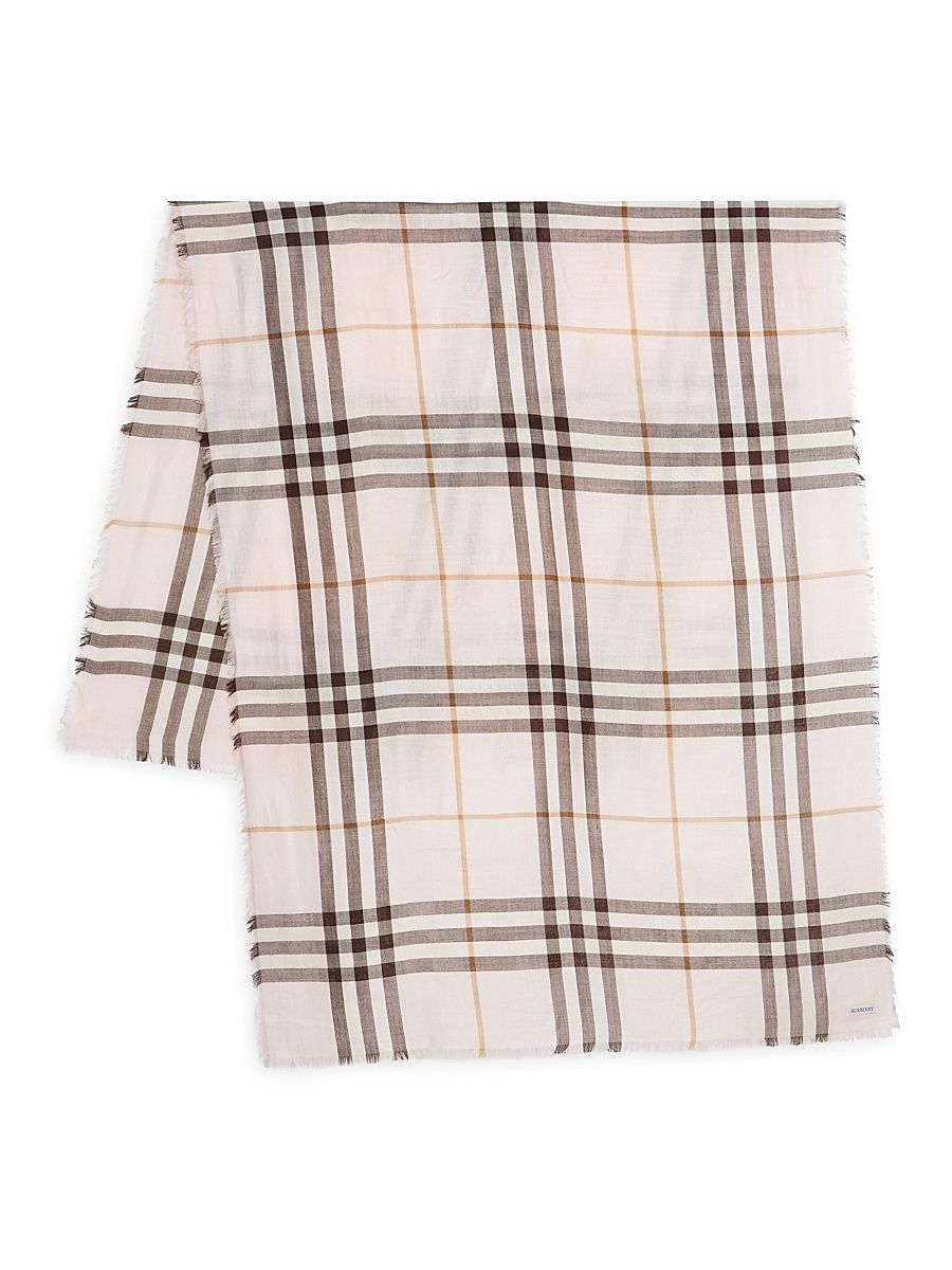 Women's Reversible Check Wool-Silk Scarf - Bow Pink Pebble Whit