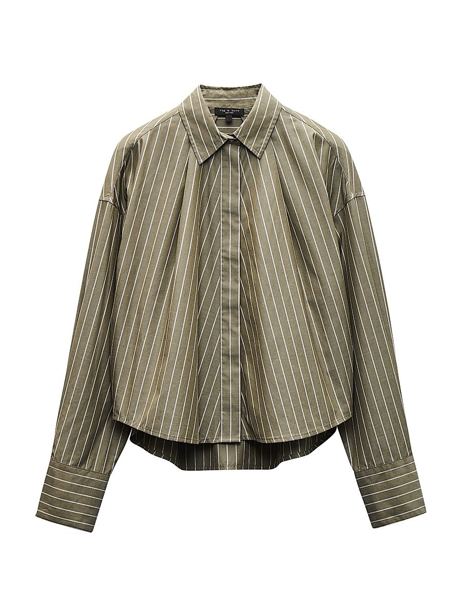 Women's Martha Striped Poplin Shirt - Green Stripe - Size XL