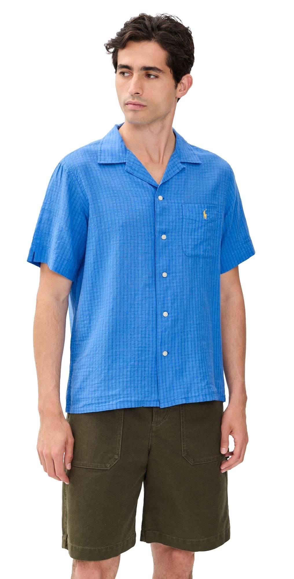Polo Ralph Lauren Short Sleeve Seersucker Linen Andy Camp Scottsdale Blue L