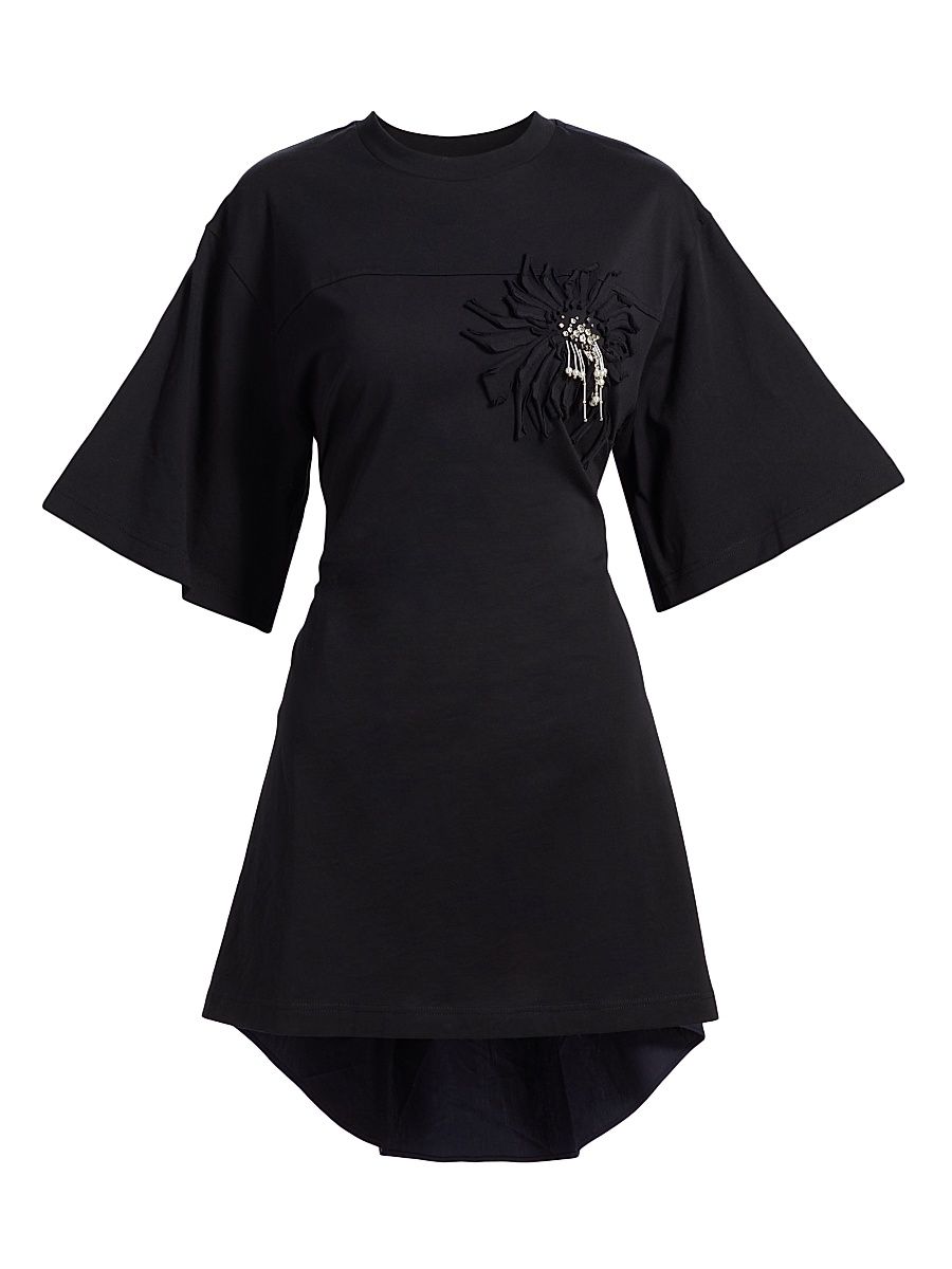 Women's Floral-Appliquéd T-Shirt Dress - Black Midnight - Size Large