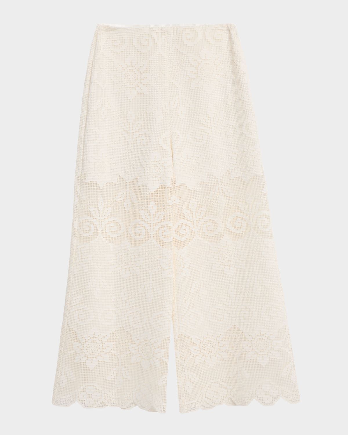 Gina Wide-Leg Geometric Floral Lace Pants