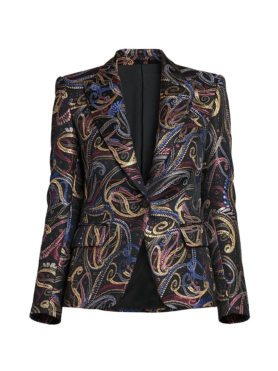 Women's Paisley Jacquard Fitted Blazer - Multicolor Black Base - Size 14