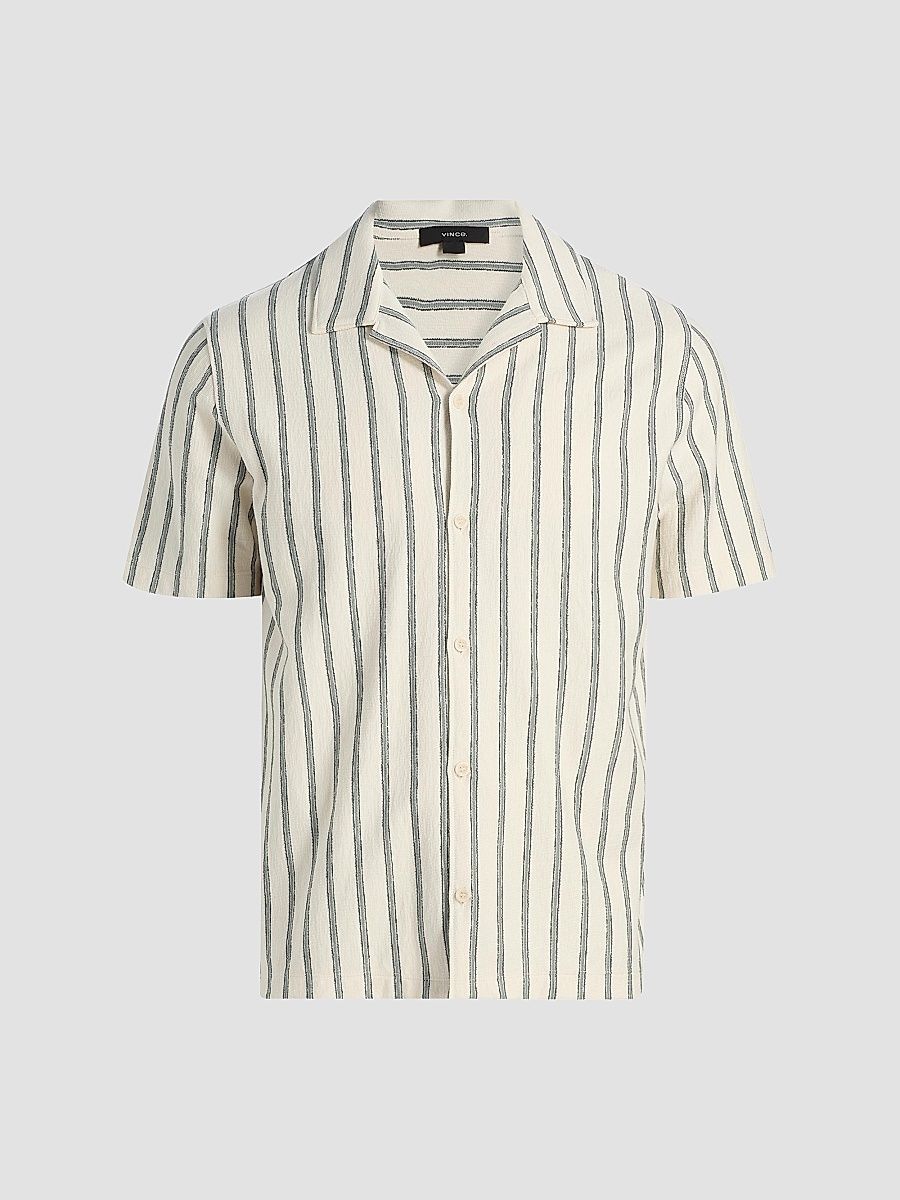 Vince Men's Striped Terry Cotton Cabana Shirt - Smock White - Size Medium