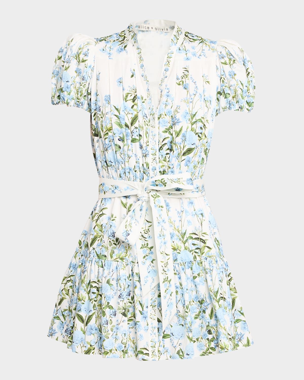 Cora Short-Sleeve Tiered Mini Shirtdress