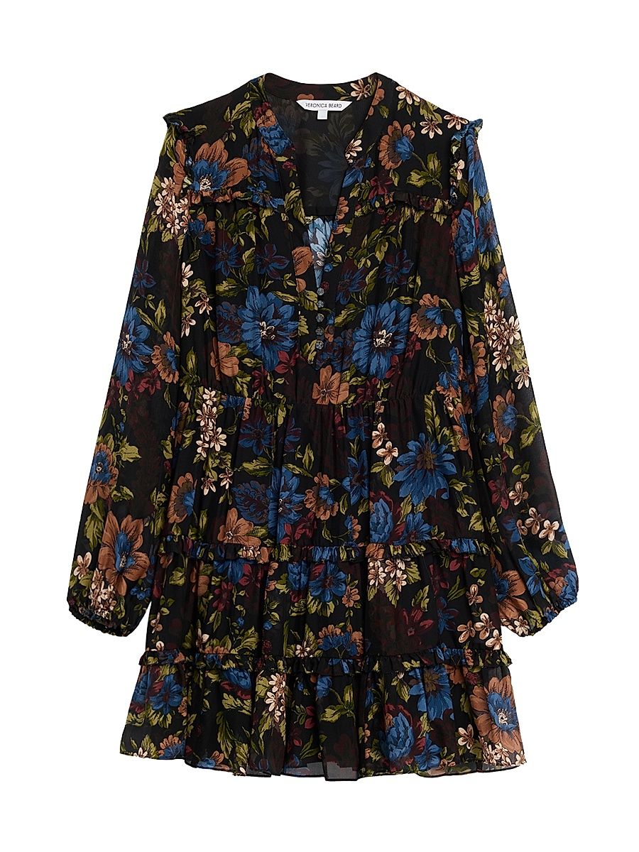 Women's Justine Floral Silk Minidress - Black Multi - Size 12