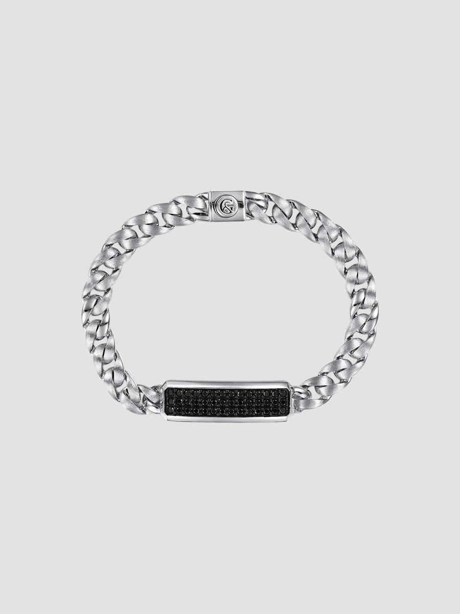 Gabriel & Co Men's Classic Sterling Silver & Black Spinel Cuban Link ID Bracelet - Silver - Size 7.5
