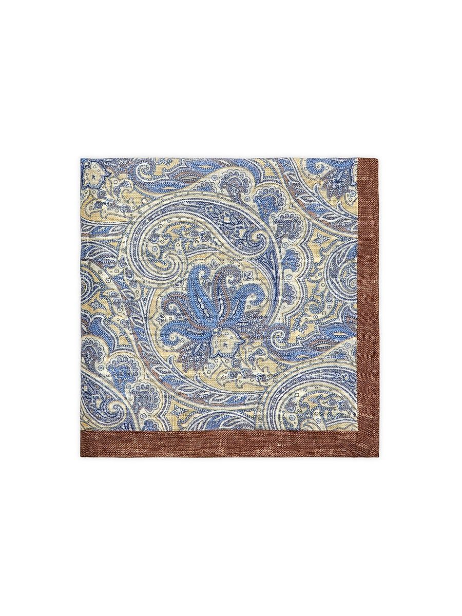 Men's Paisley Linen Pocket Square - Yellow
