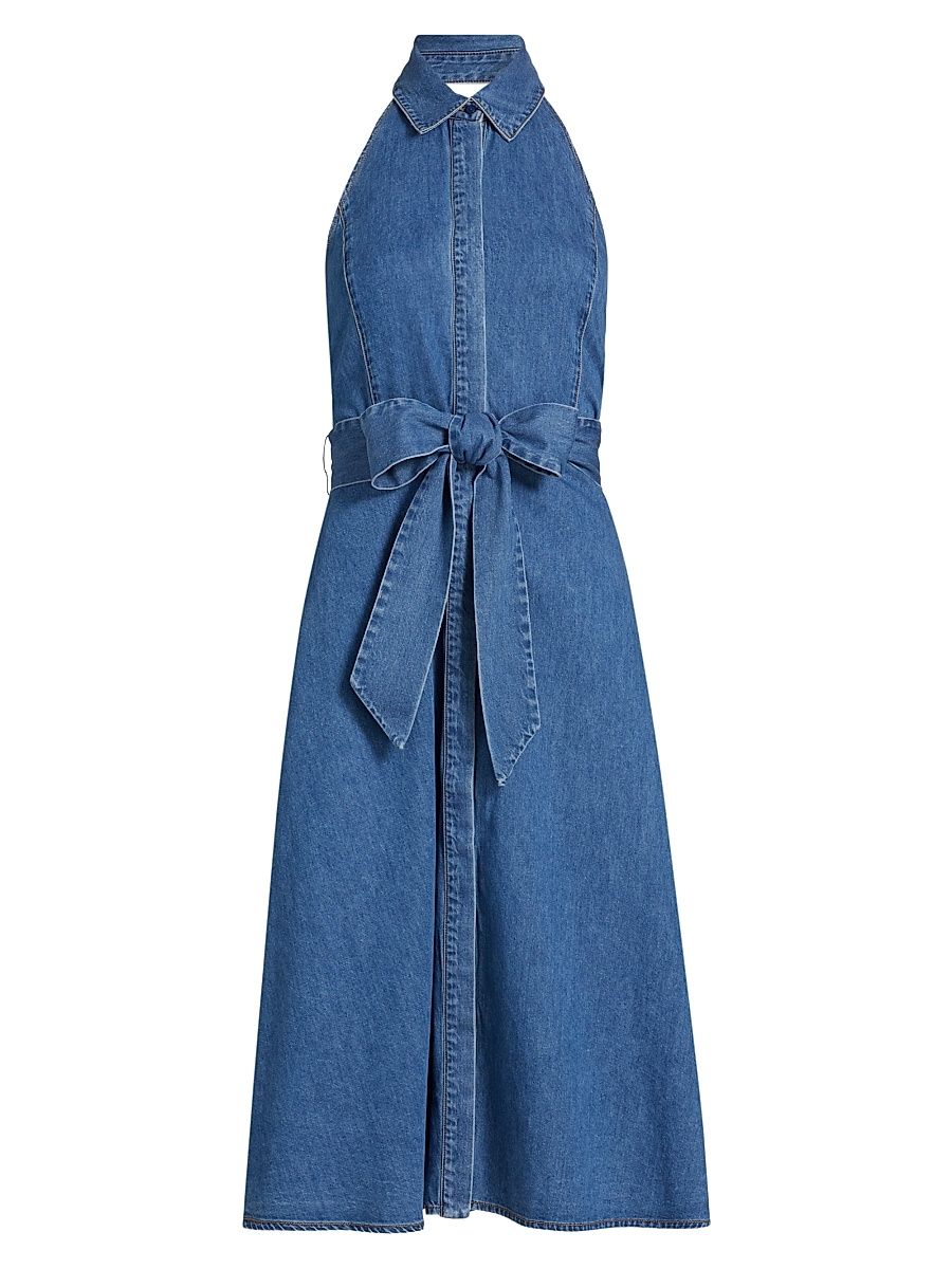 Women's Chassidy Chambray Halterneck Midi-Shirtdress - Medium Indigo Chambray - Size 6