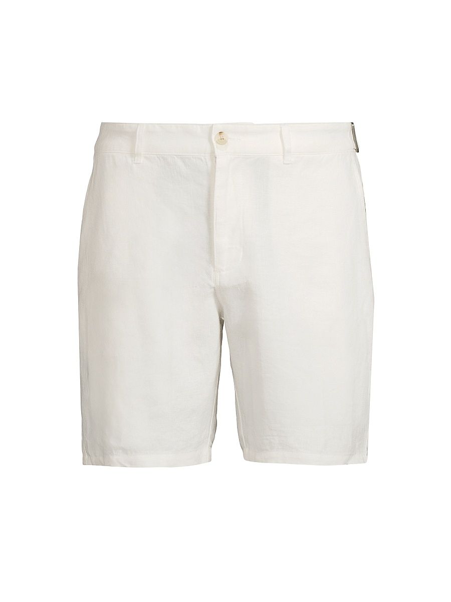 Men's Linen Fixed-Waist Shorts - White - Size 38