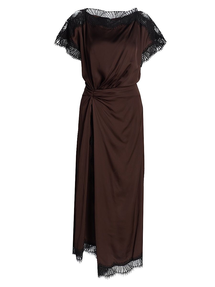 Women's Luna Draped Lace-Trimmed Dress - Cocoa Black - Size 14