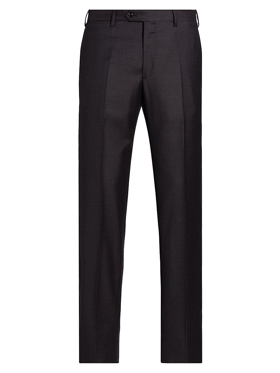 Giorgio Armani Men's Textured Solid Wool Trousers - Black Wool - Size 38