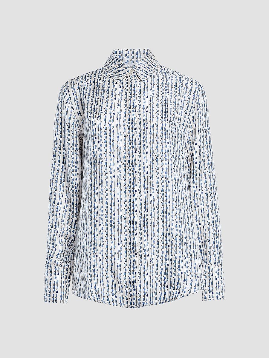 Women's Chika Printed Silk Shirt - Vapor Bluebell - Size 12