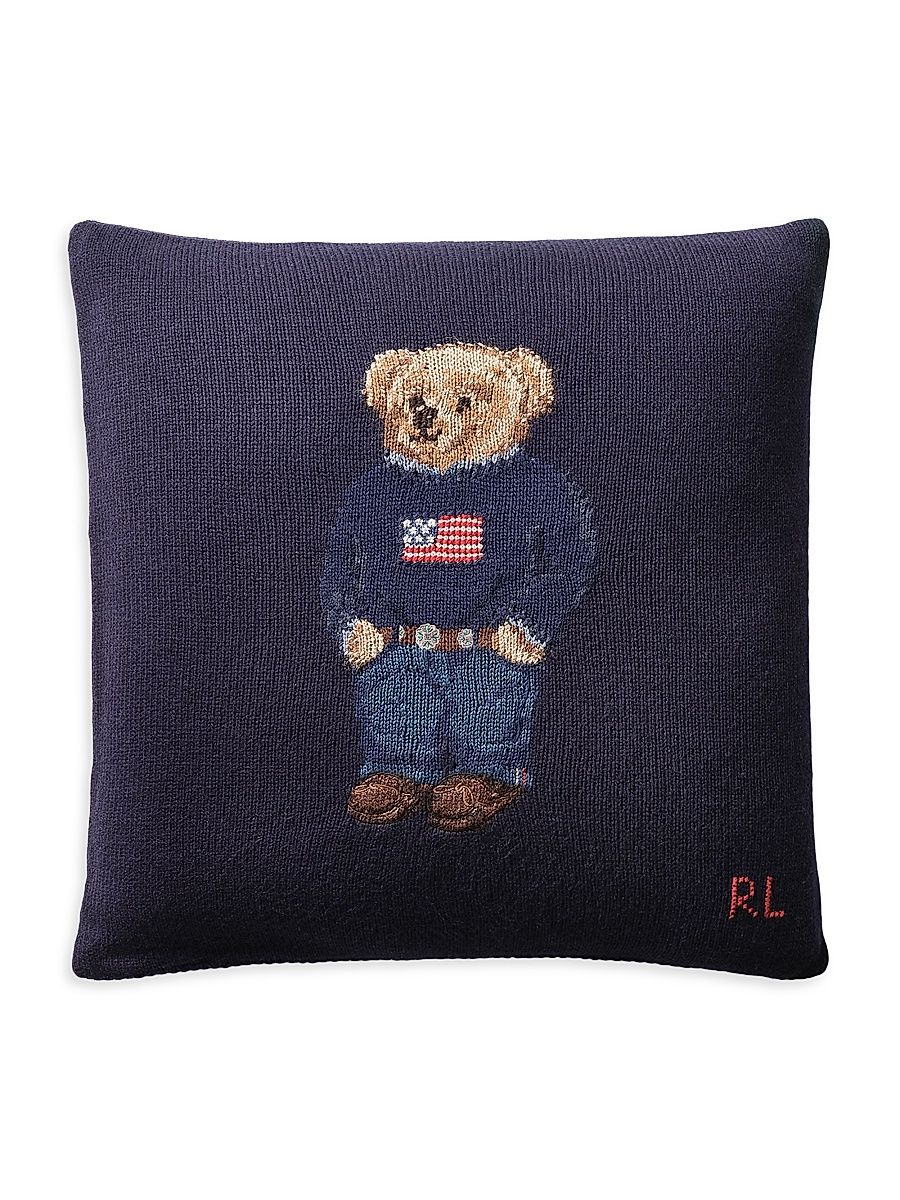 RL Bear Knit Throw Pillow - Navy