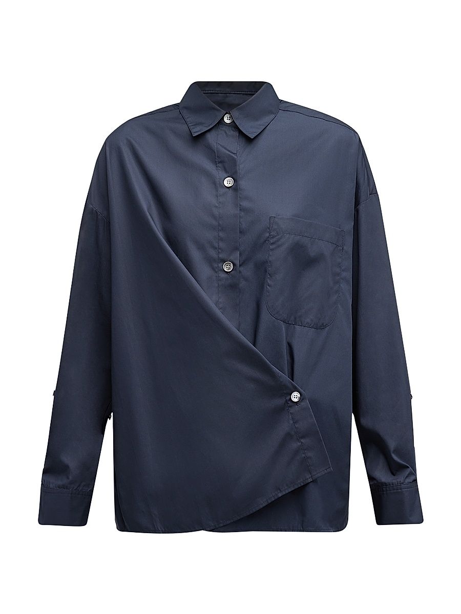 Women's Earl Foldover Button-Front Shirt - Dark Blue - Size Medium