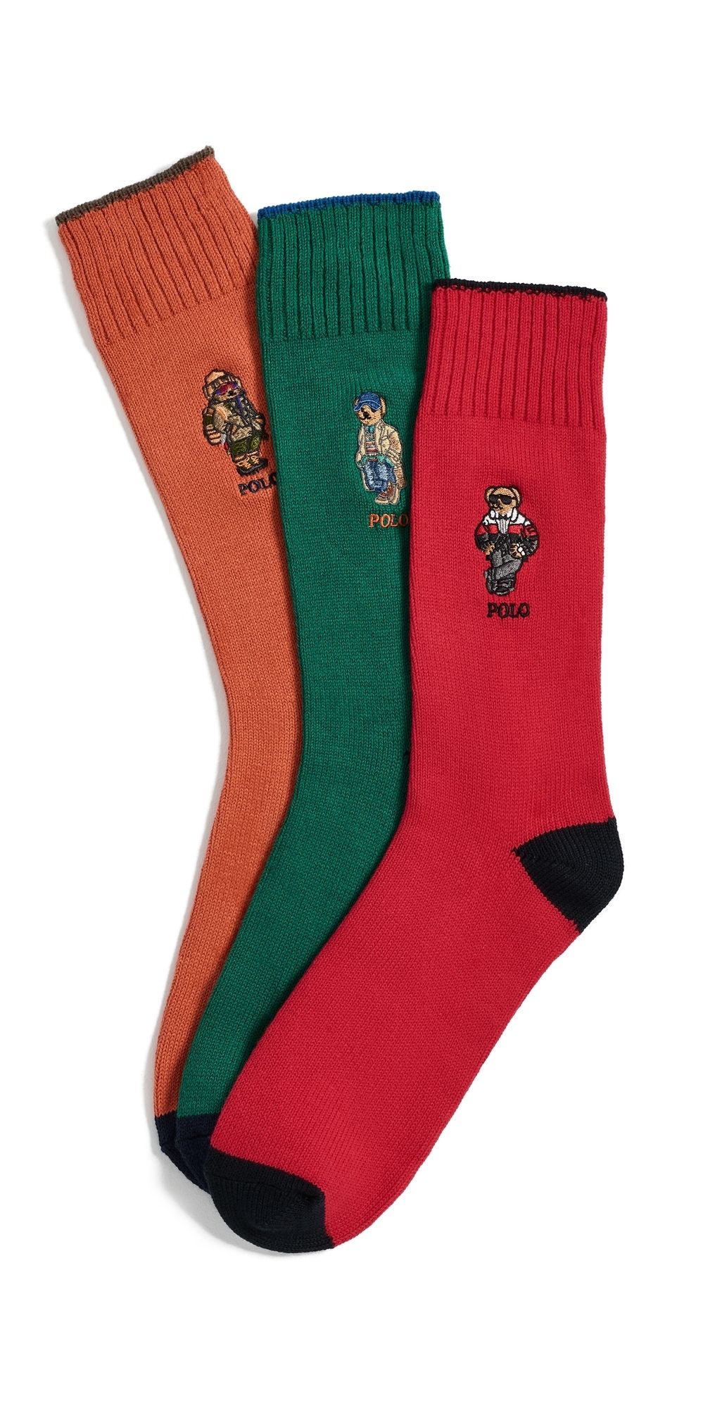 Polo Ralph Lauren Seasonal Bear Socks 3-Pack Gift Box Orange 10-13