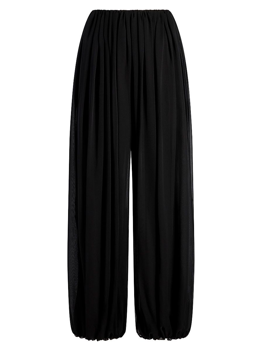 Women's Silk Gathered Cocoon Pants - Black - Size 10