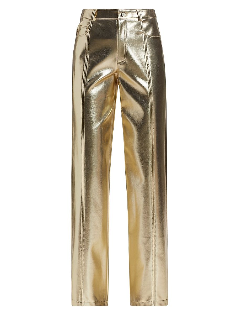 Women's Francine Metallic Faux Leather Straight-Leg Pants - Gold - Size 10
