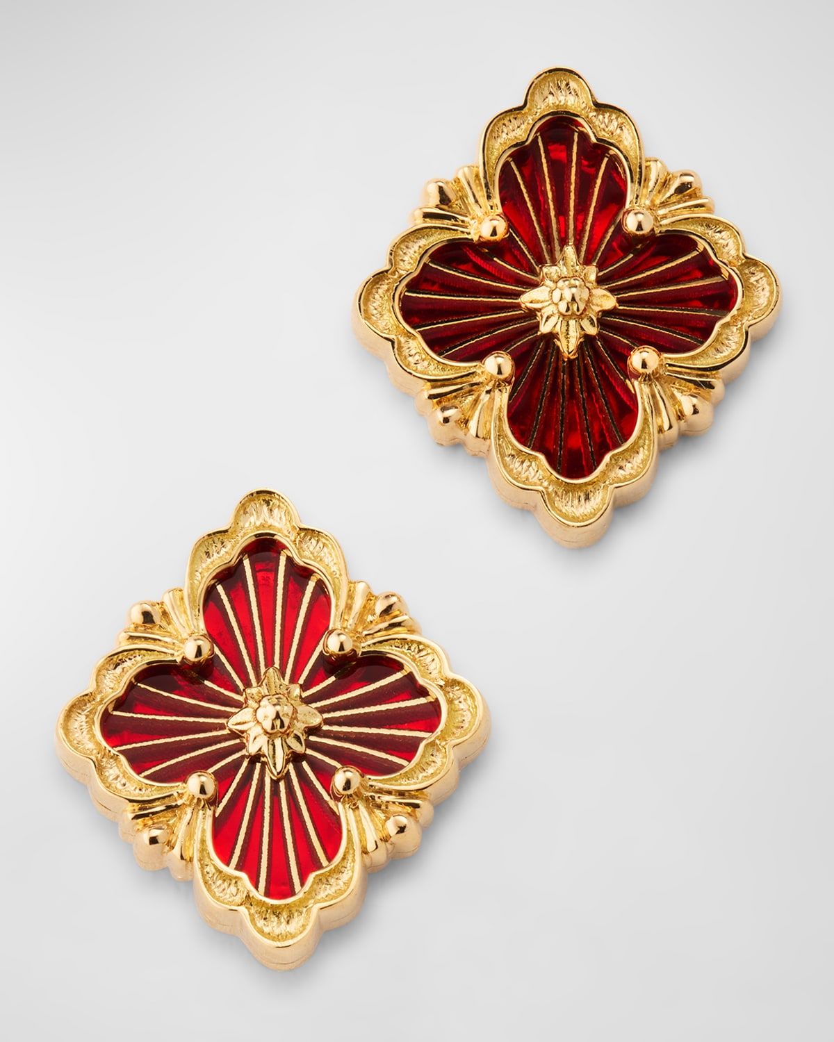 Opera Tulle 18K Gold Red Enamel Button Earrings