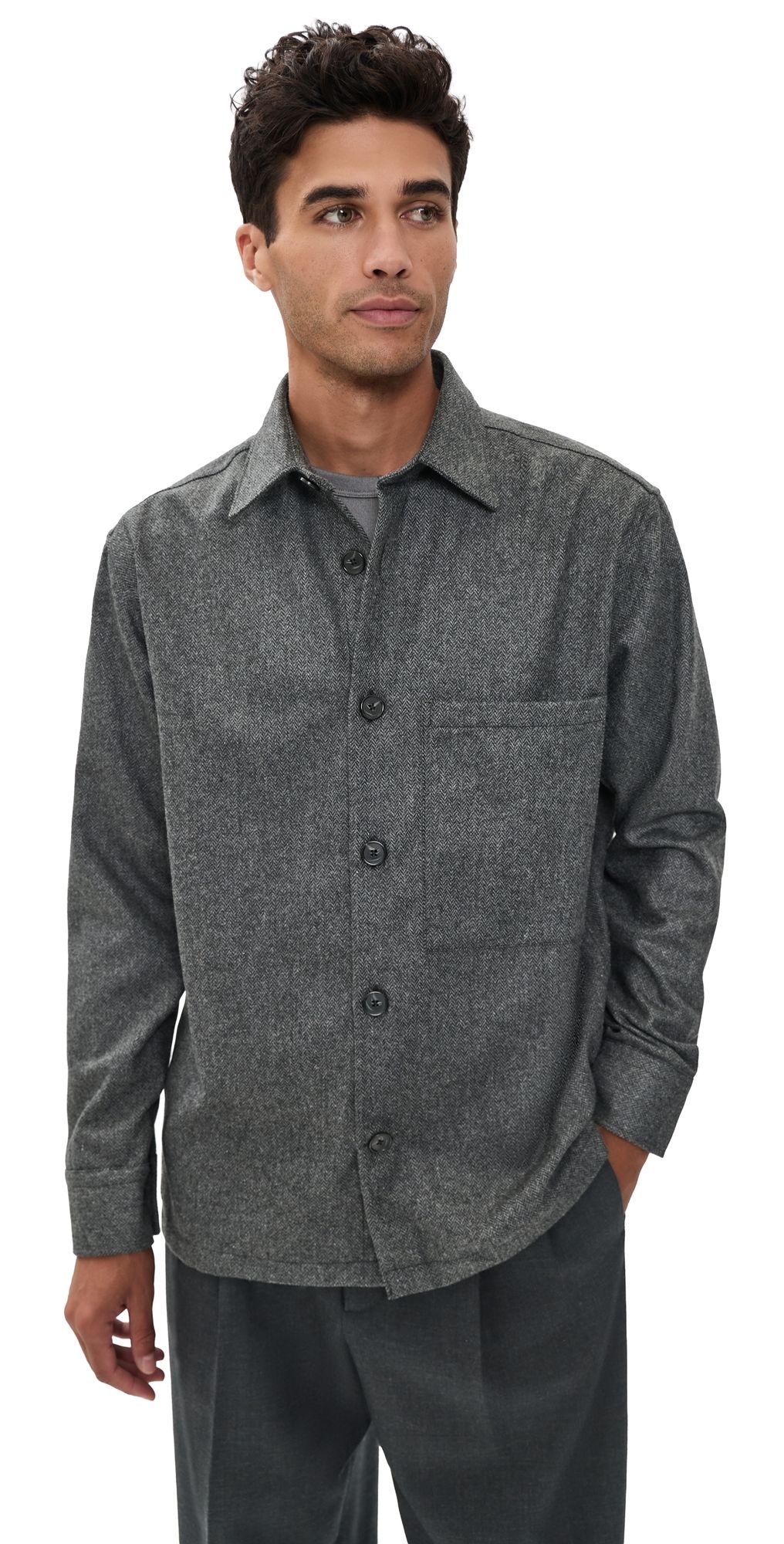 NN07 Freddy Workwear Button Down Shirt Dark Grey Melange M
