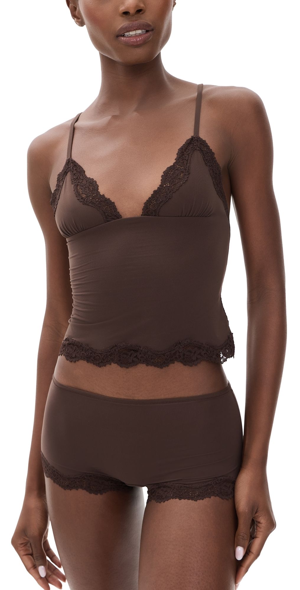 SKIMS Fits Everybody Lace Cami and Boy Short Set Espresso S