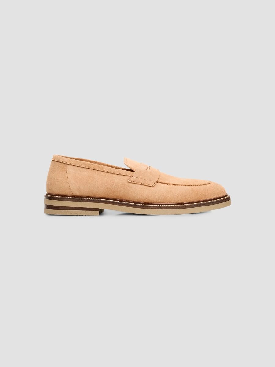 Brunello Cucinelli Men's Suede Penny Loafers - Light Brown - Size 12