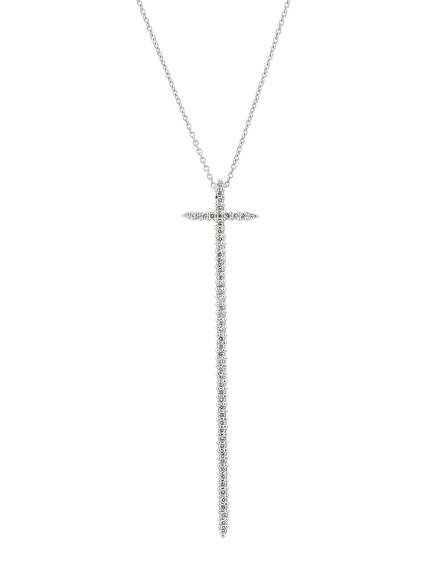 Women's Tiny Treasures Elongated Cross 18K White Gold, Ruby & 0.27 TCW Diamond Necklace - White Gold