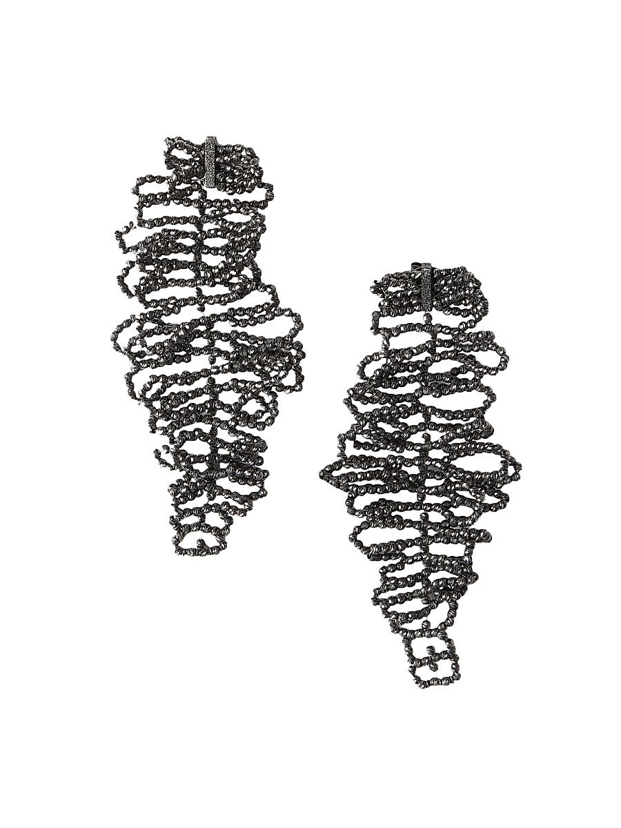 Women's Sterling Silver Sculptured Leaf Earrings - Lignite