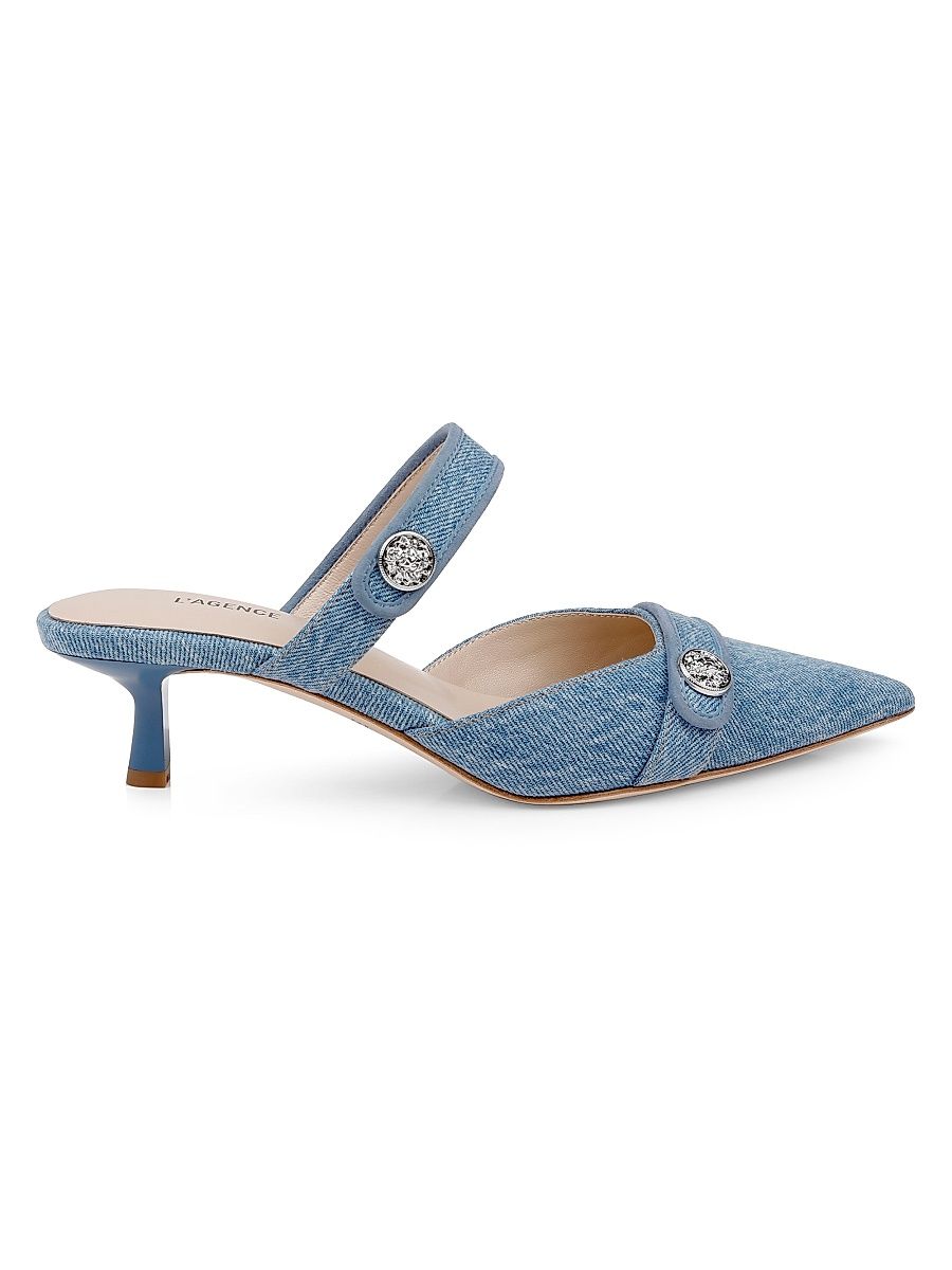 Women's Gilliane 50MM Denim & Suede Mules - Light Denim - Size 10