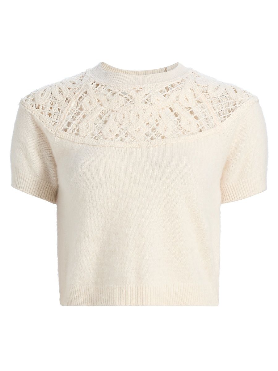 Women's The Lace Gathered Cashmere Sweater - Cream - Size XL