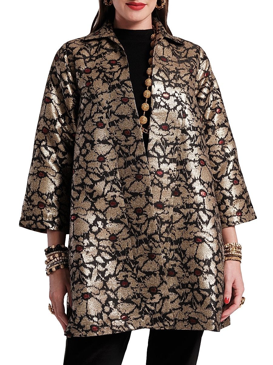 Women's Cornelia Metallic Jacquard Jacket - Black Gold - Size XL
