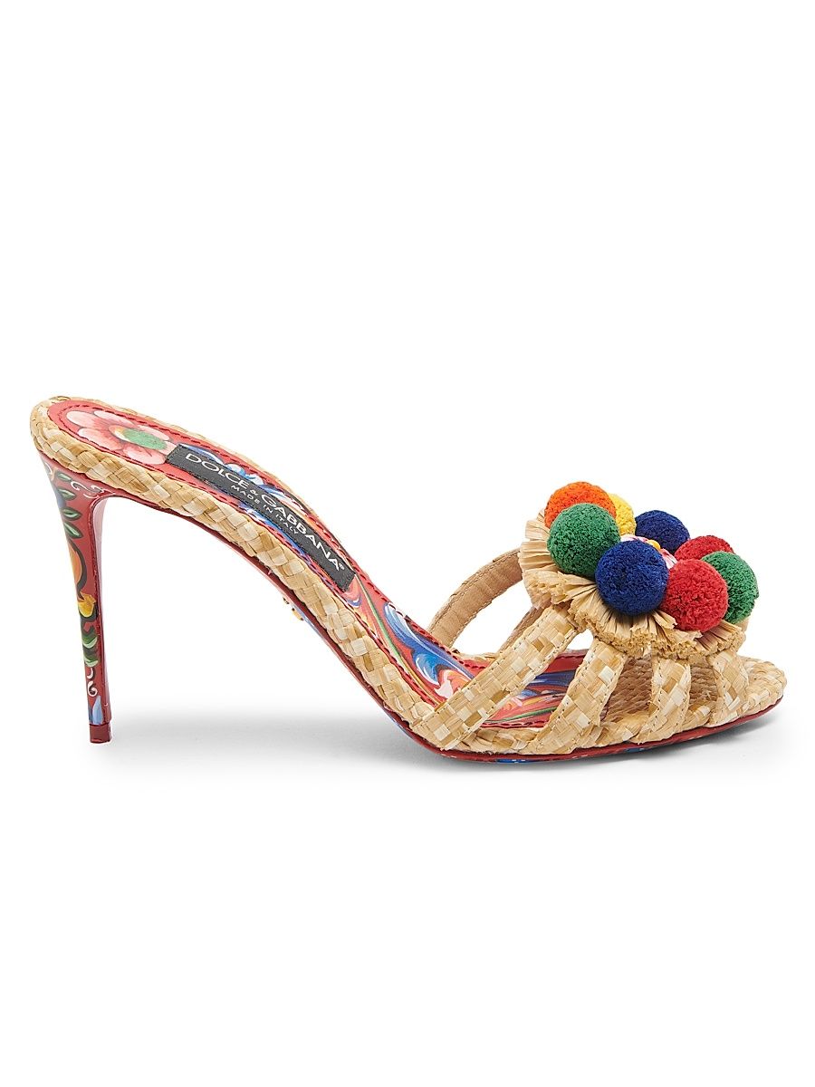 Women's Carretto 85MM Pom-Pom Stiletto Sandals - Naturale Multicolor - Size 11