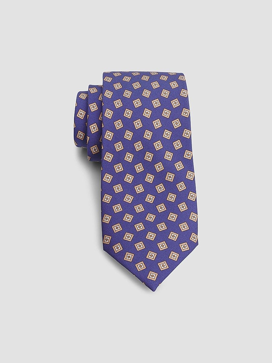 Isaia Men's Concentric Grid Silk Tie - Blue Beige