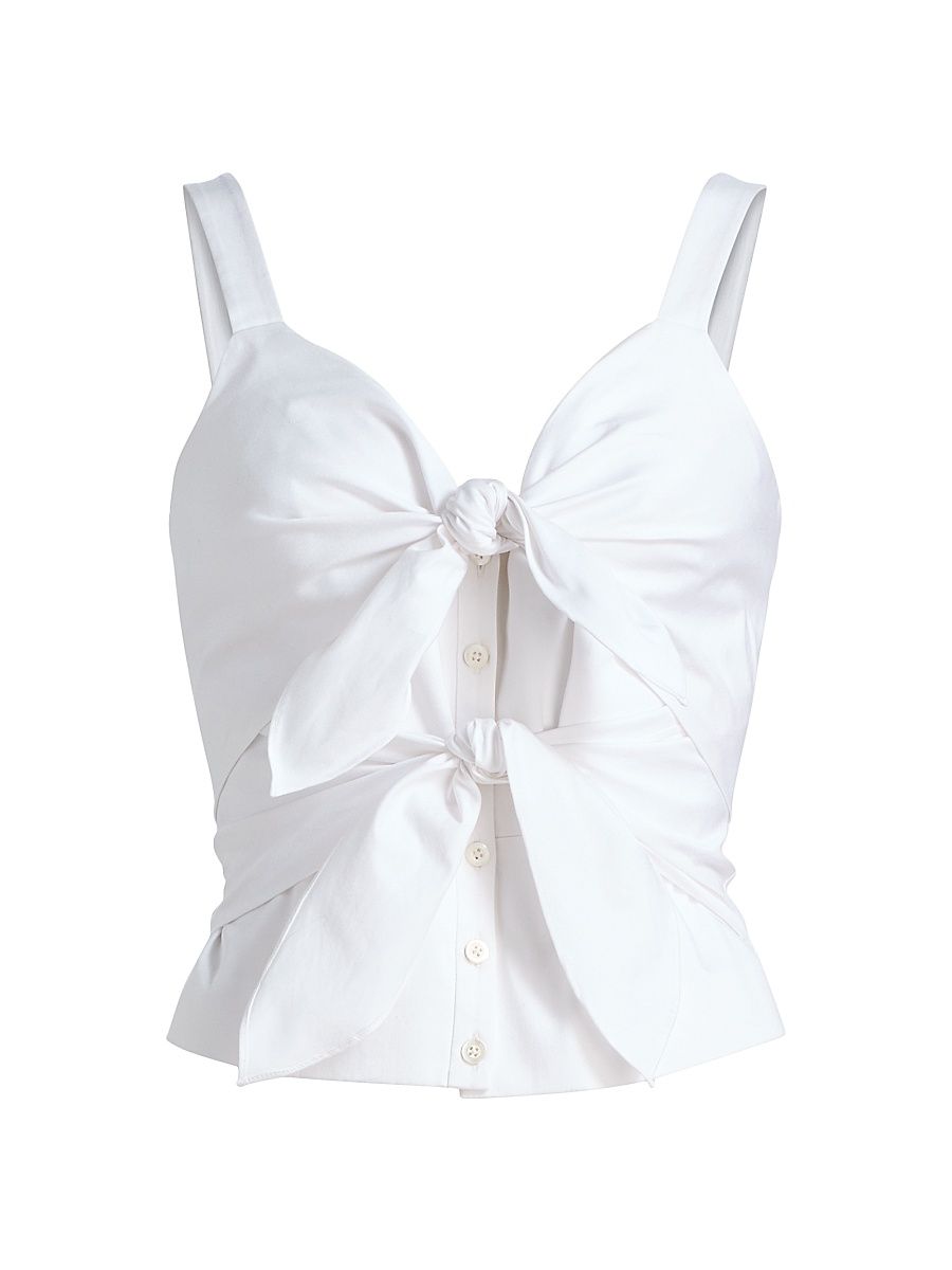 Women's Dana Double Tie-Front Cotton Top - Optic - Size 10