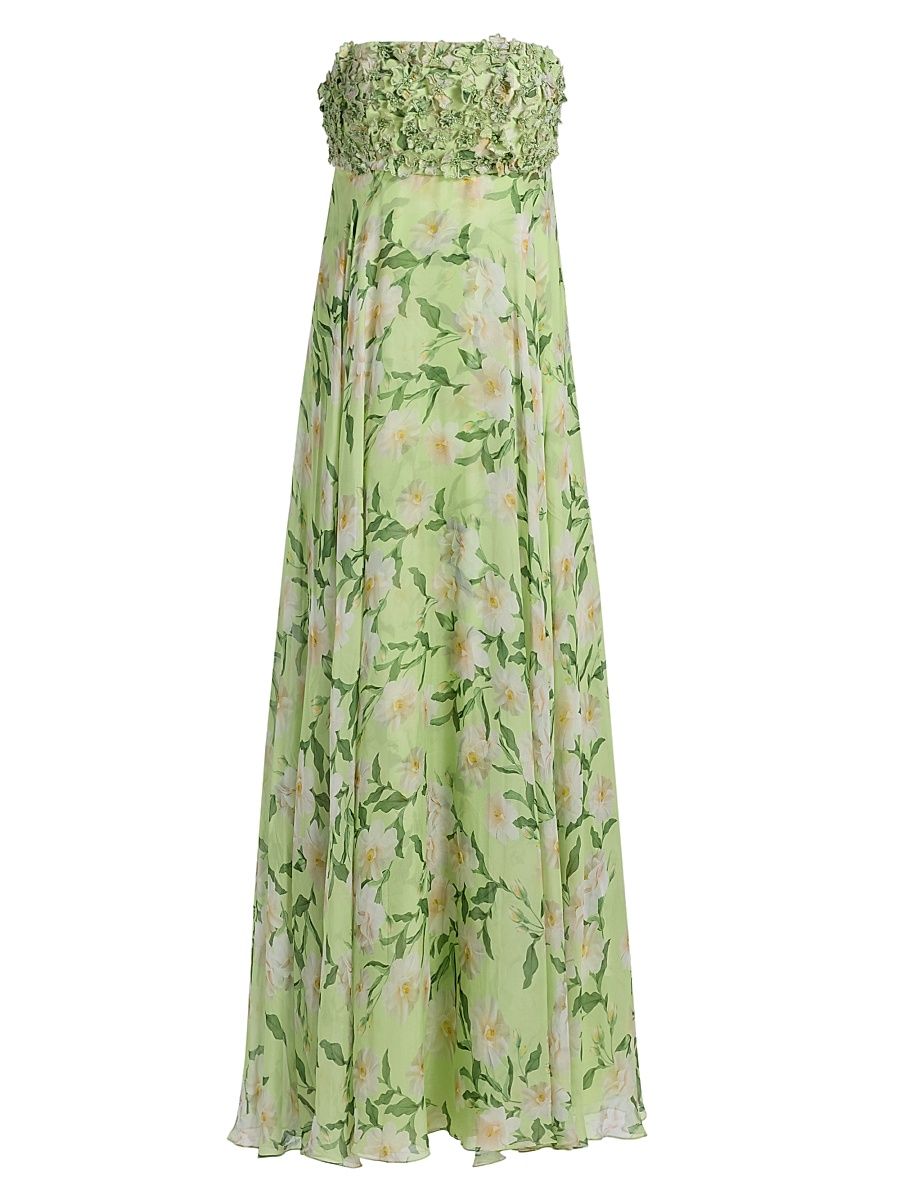 Women's Ames Floral Embellished Strapless Gown - Citrine Cherry Blossoms - Size 6