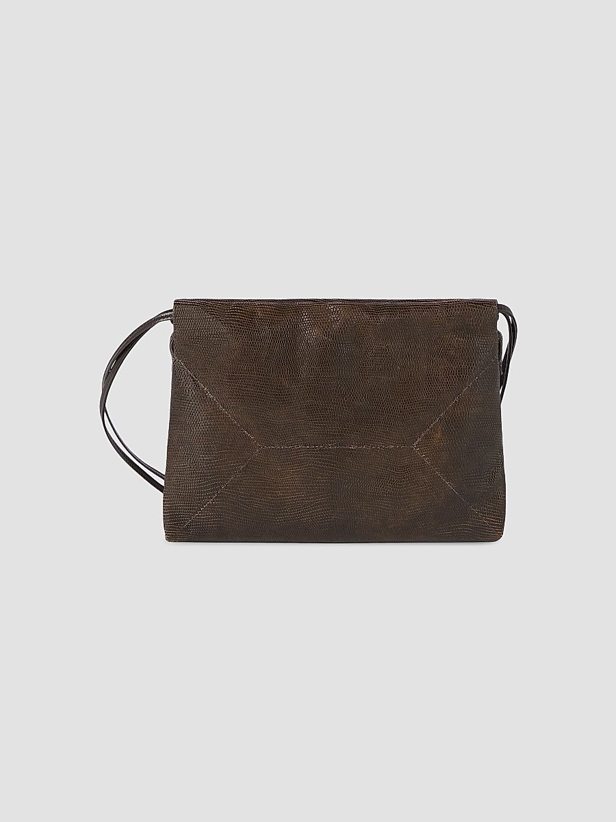 Women's Pouch Bag in Lizard-Effect Calfskin - Rust Brown