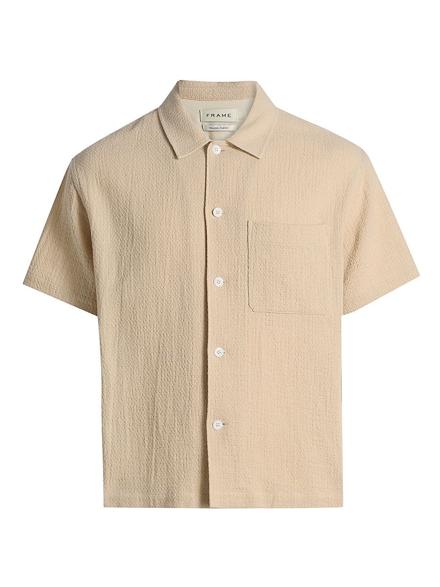 Men's Open Weave Short-Sleeve Button-Front Shirt - Light Stone - Size XXL