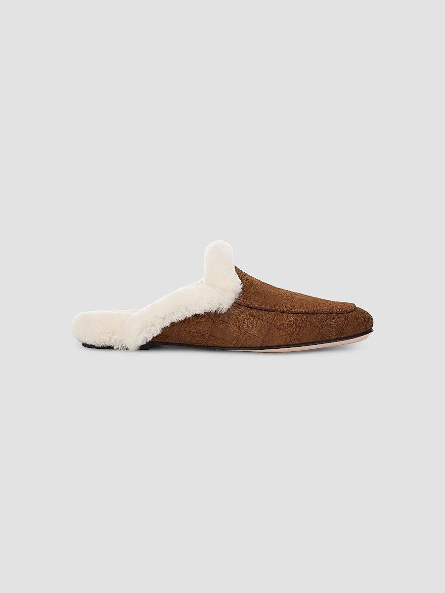 Women's Yvette Fur-Lined Suede Mules - Saddle Cream - Size 5