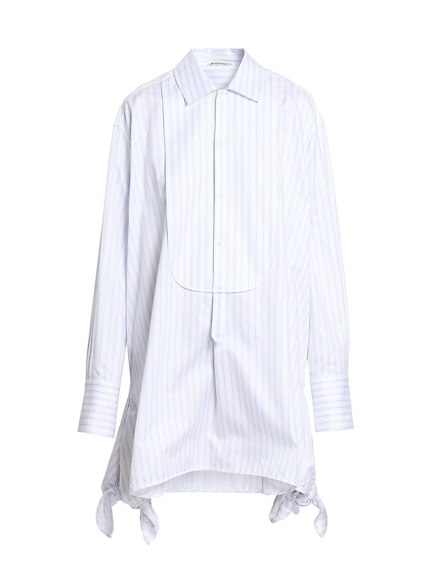 Women's Knotted-Hem Striped-Cotton Shirtdress - White Blue - Size 6
