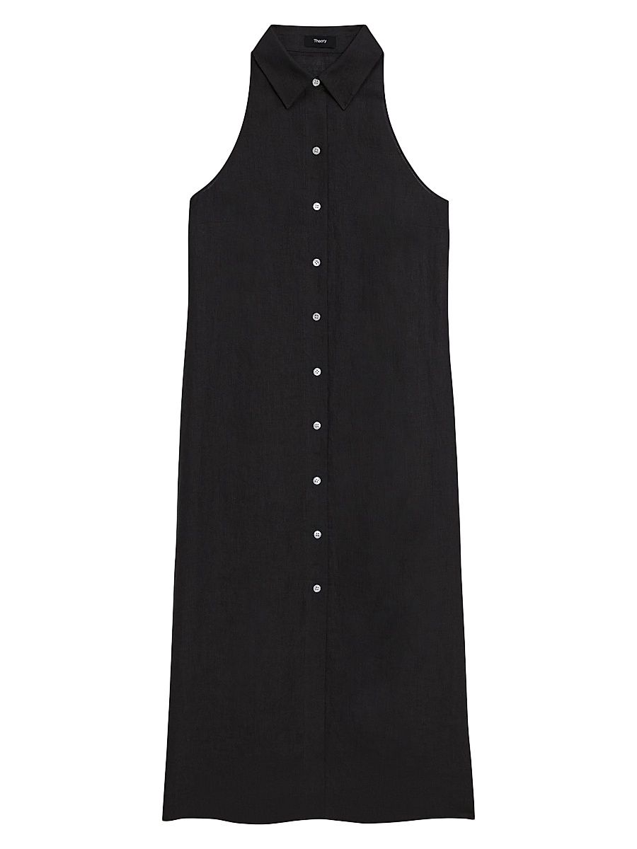 Women's Chambray Button-Front Shirtdress - Black - Size Small