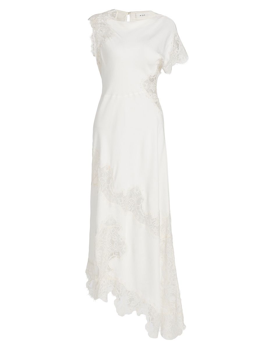 Women's Alessia Asymmetric Lace-Trimmed Dress - Creme - Size 14