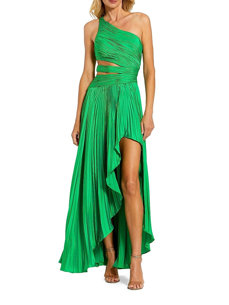 Women's One-Shoulder Pleated Asymmetrical Gown - Spring Green - Size 12