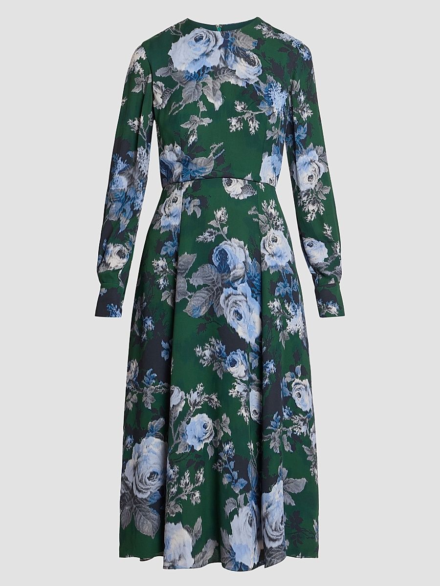 Women's Floral Crepe A-Line Midi-Dress - Rose Green - Size 4